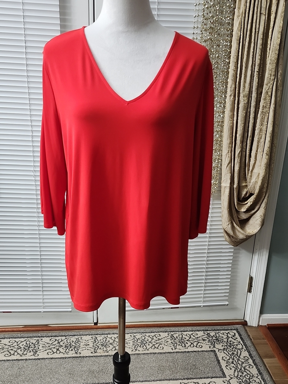 Michael Kors Bright Red V-Neck Long Sleeve Top